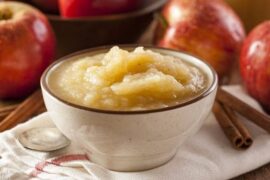 Homemade apple and cinnamon compote in a bowl