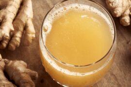 Homemade ginger beer with lemon in a glass