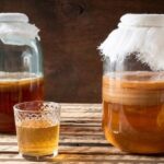 Homemade kombucha in glass jars