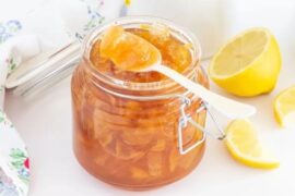 Homemade lemon marmalade in a glass jar