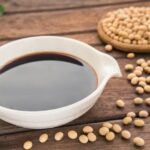 Homemade low sodium soy style sauce in a glass bottle