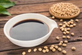 Homemade low sodium soy style sauce in a glass bottle