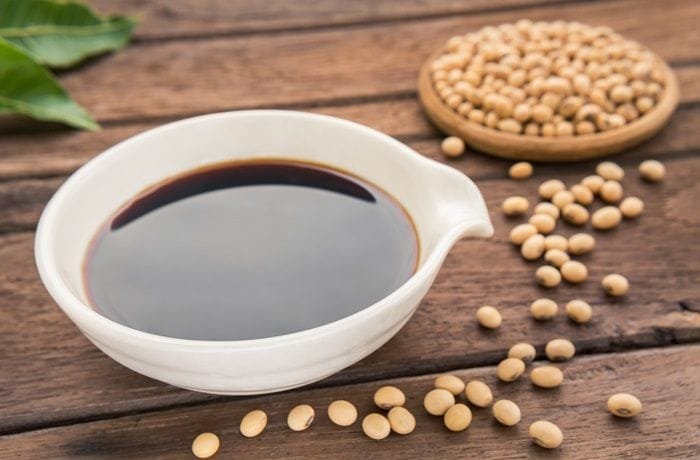 Homemade low sodium soy style sauce in a glass bottle