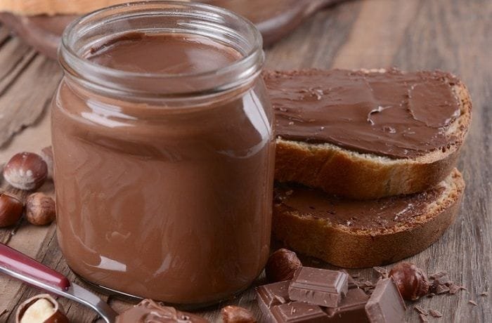 Jar of homemade Nutella style chocolate hazelnut spread