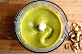 Homemade green pistachio cream in a jar