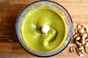 Homemade green pistachio cream in a jar