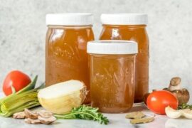 Homemade basic vegetable broth in a pot