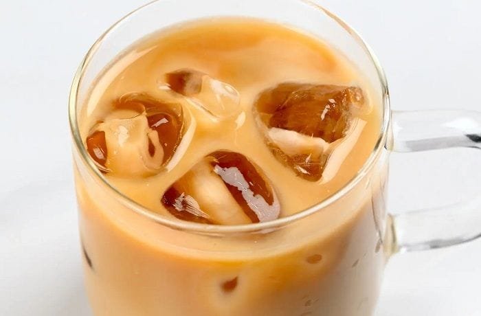 Starbucks style iced latte with espresso, milk, and ice