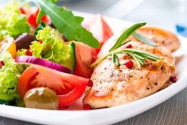 Juicy griddled chicken breast with fresh salad