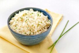 Homemade keto cauliflower rice in a skillet