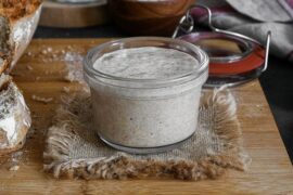 Homemade natural sourdough starter in a jar