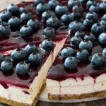 No bake Chilean blueberry cheesecake topped with blueberry sauce