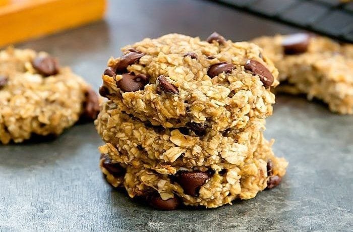 Healthy oat and banana cookies on a tray