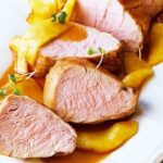 Roast pork loin with apples poached in chancaca