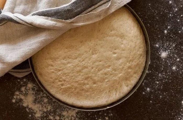 Risen enriched dough for homemade cinnamon rolls