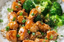 Teriyaki chicken with rice and stir fried vegetables