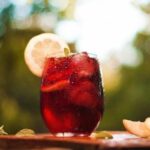 Tinto de verano, red wine with lemon soda, ice, and lemon slices