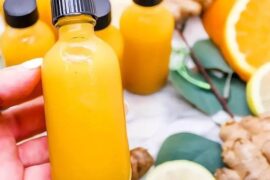 Turmeric and ginger shots with lemon and orange