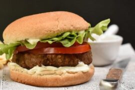 Vegetarian lentil burgers with tomato and lettuce